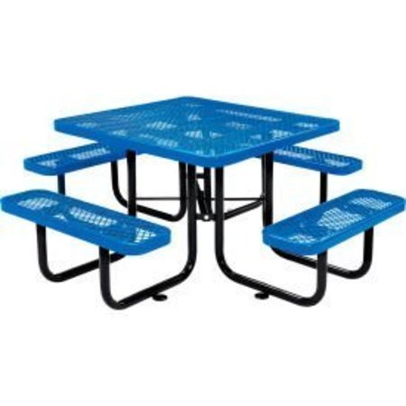 GLOBAL EQUIPMENT 46" Square Outdoor Steel Picnic Table, Expanded Metal, Blue 277151BL
